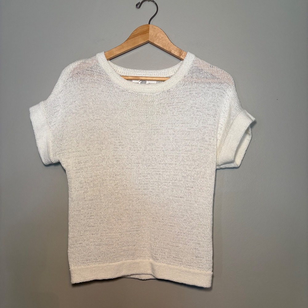 Workshop Republic Clothing Womens White Open Knit Short Sleeve Cuffed Sweater M
